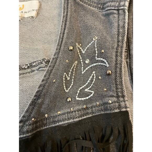 Austin Landing Fringe Denim Vest Western Boho Gray Women’s Small - Picture 7 of 9